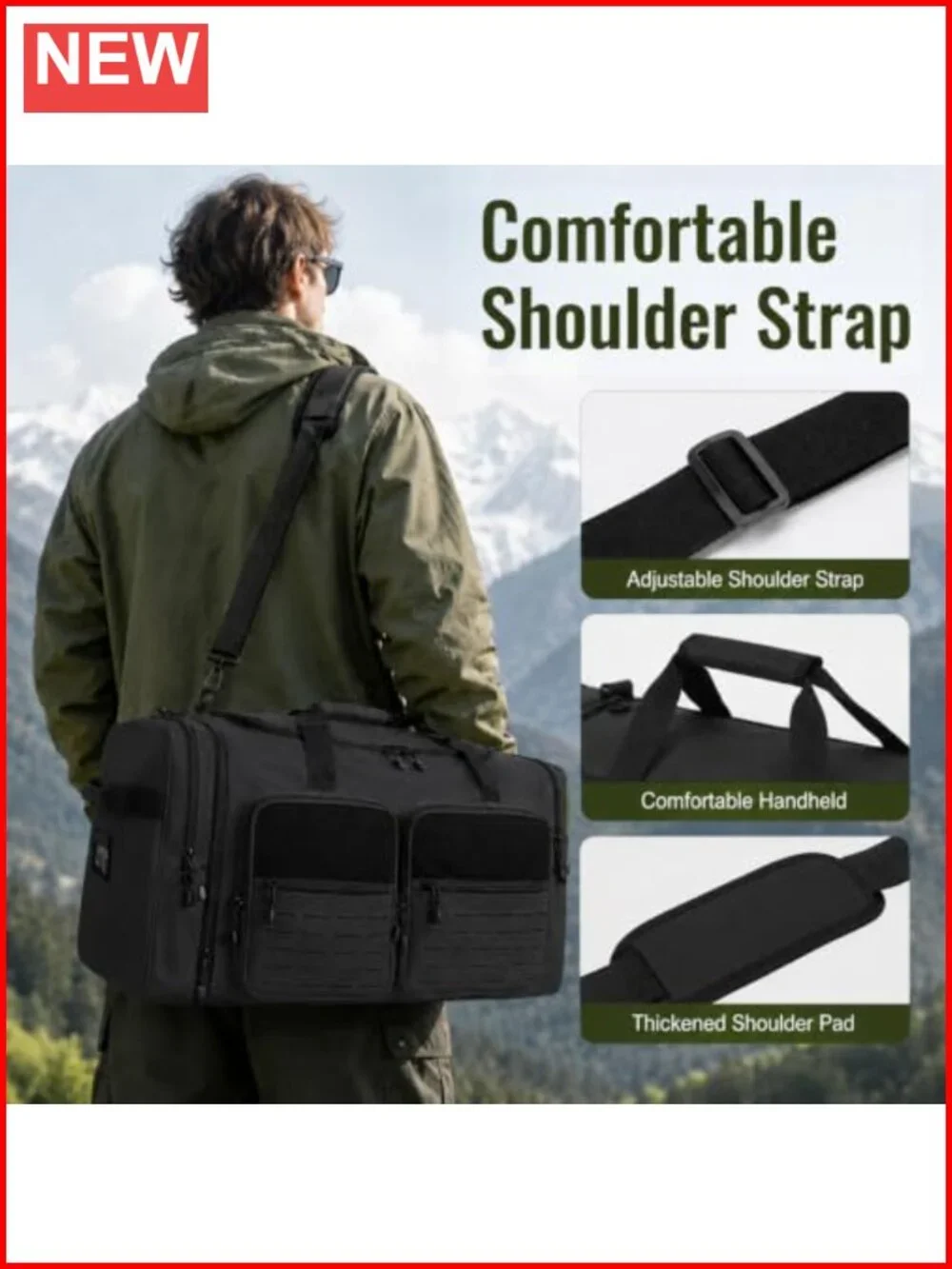 Extra Large Tactical Travel Duffle Bag with Shoe Compartment, Waterproof